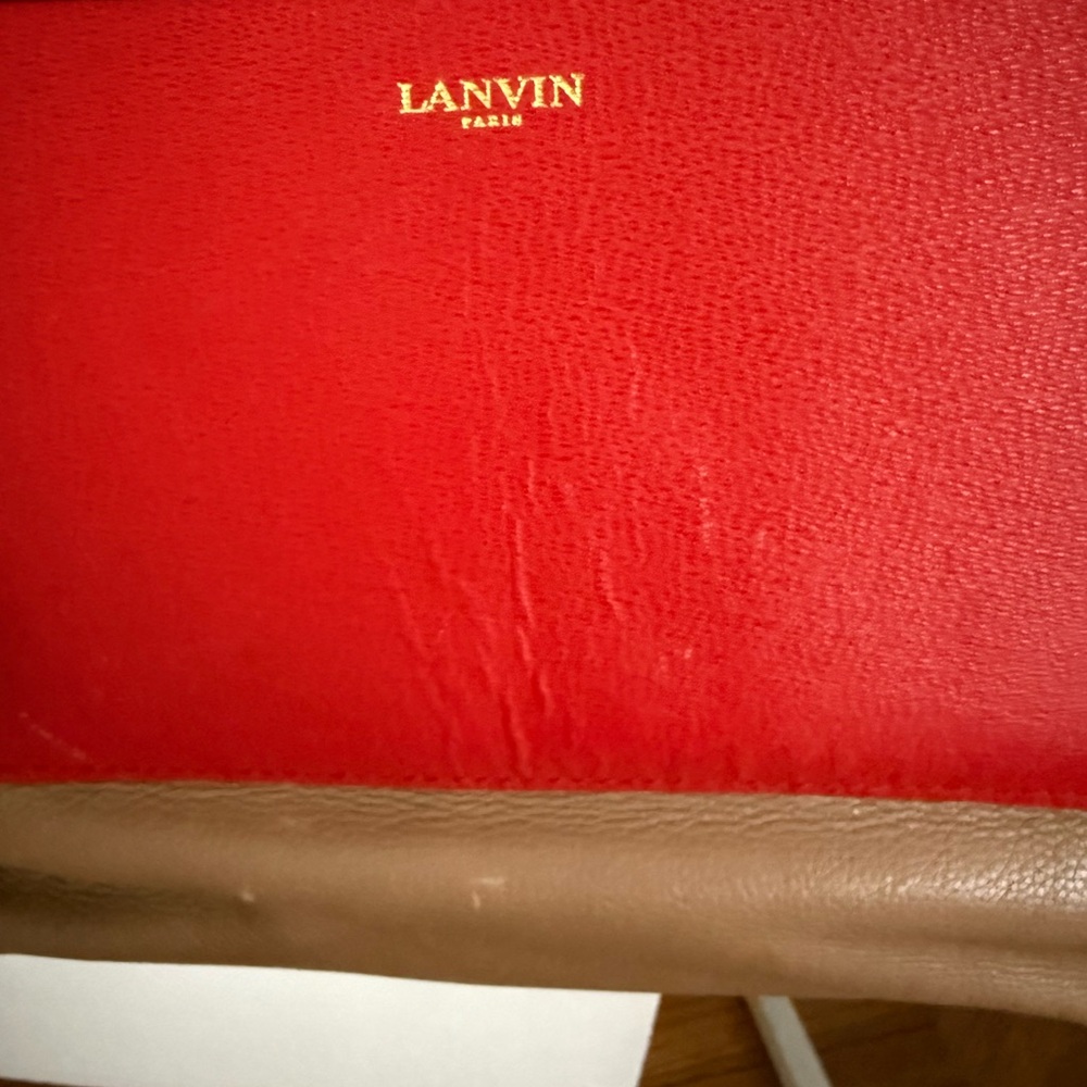 Lanvin Red and Tan Leather Shoulder Tote with Front Pocket - Picture 2 of 8